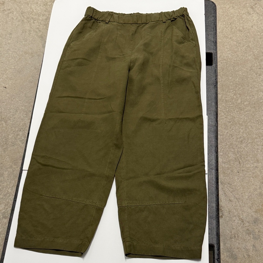 Eileen Fisher Olive-Tone Wide Leg Cropped Pants